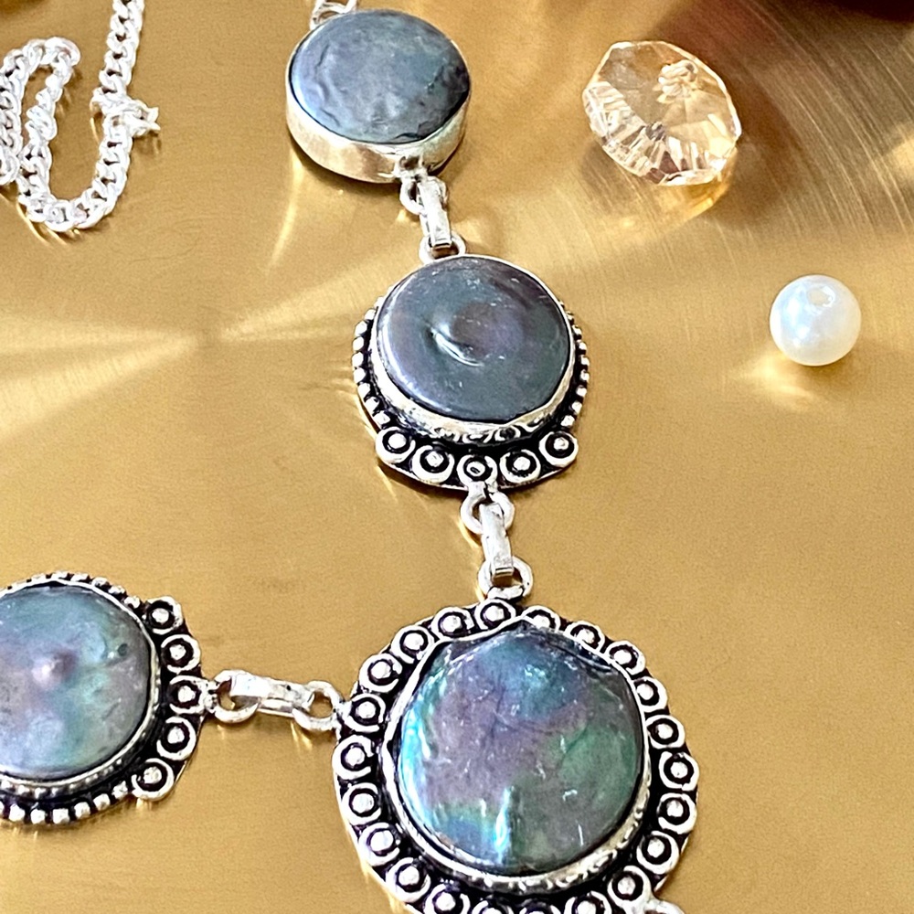 Gray Biwa Pearl Handcrafted Dangling Necklace - Picture 6 of 10